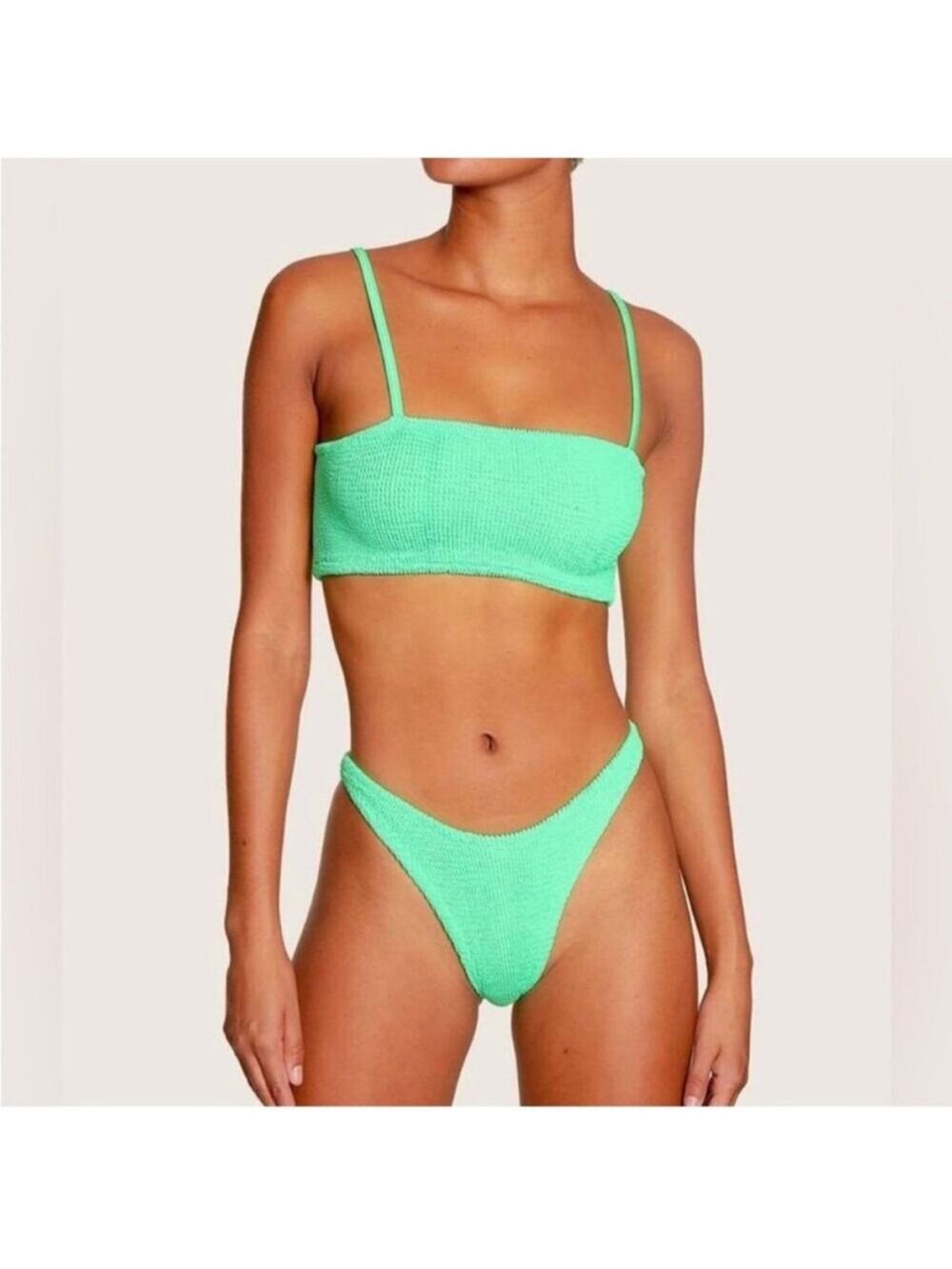 HUNZA G Gigi Bikini - Neon Green Crinkle Set OS
